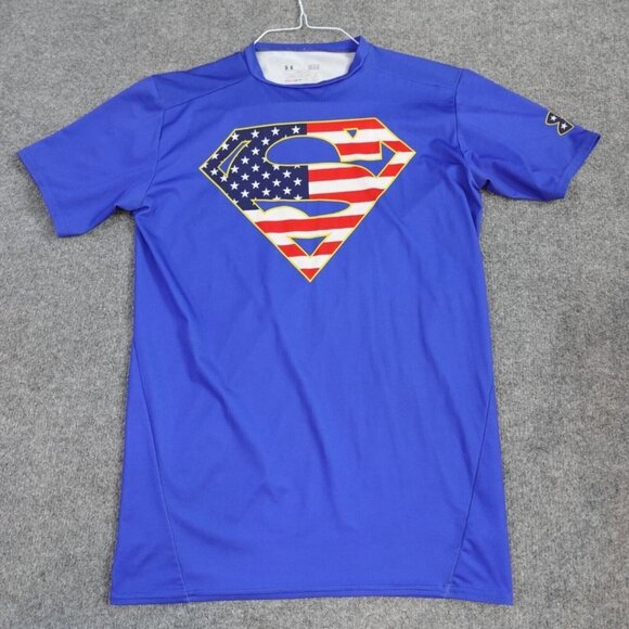 Under Armour Mens Superman Shirt Large Blue Compression Man of Steel - Picture 1 of 5